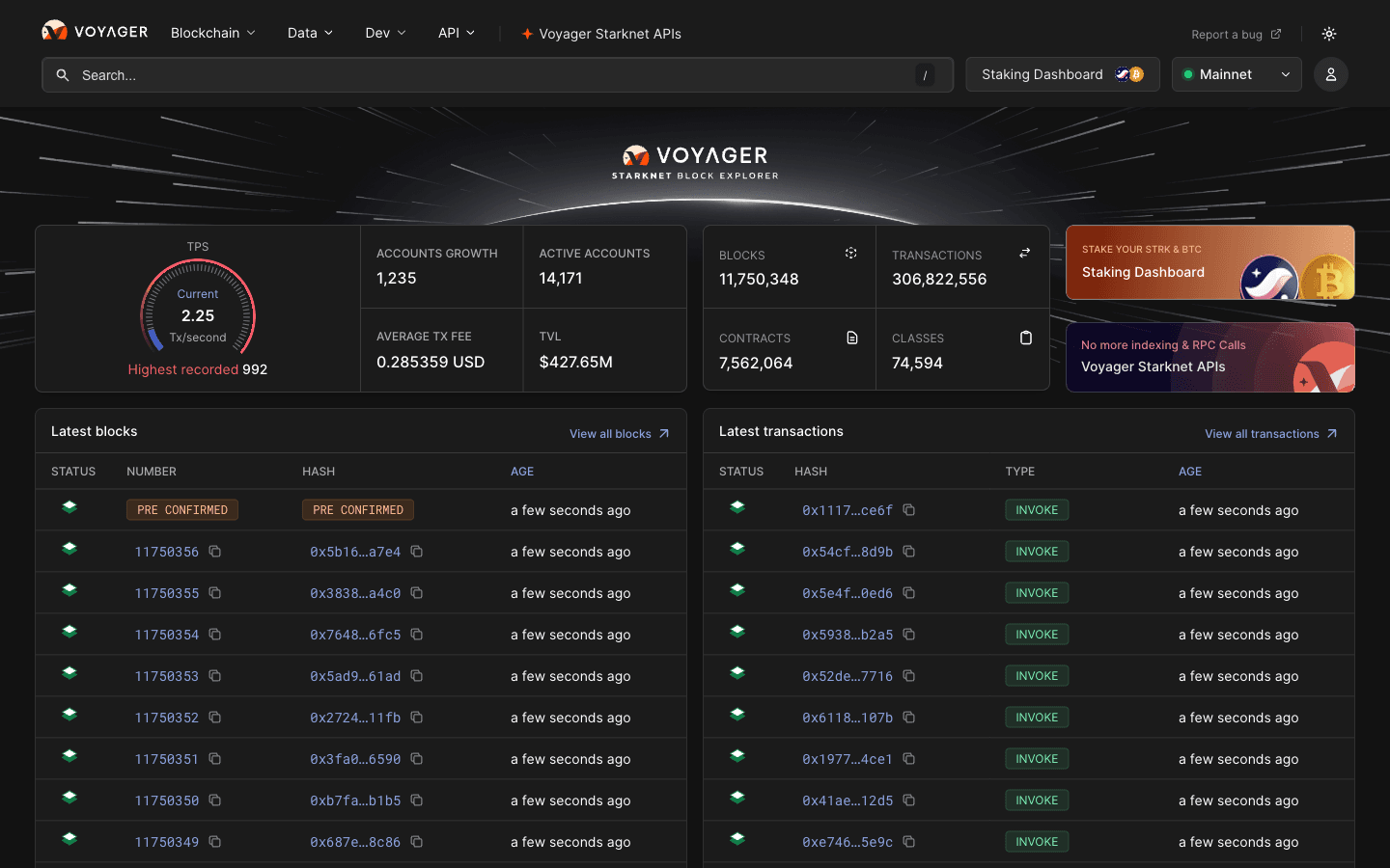 Voyager block explorer